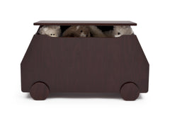 Delta Children Black Cherry Espresso (607) Metro Toy Box Front View with Props b2b