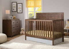 Delta Children Rustic Oak (229) Cambridge 4-in-1 Crib Side View in Setting b1b