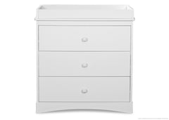 Delta Children White (100) Sutton 3 Drawer Dresser Front View with Changing Top a3a