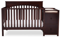 Delta Children Black Cherry Espresso (607) Layla Crib 'N' Changer Front View, Crib Conversion a3a