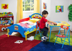 Delta Children Sesame Street Toddler Bed Left Side View with Props a1a