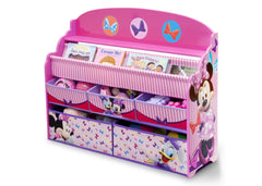 Delta Children Minnie Deluxe Book & Toy Organizer Left Side View with Props a2a