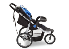 Delta Children J is for Jeep Brand Trek Blue Tonal (436) Cross Country All Terrain Jogging Stroller Full Side View, with Child Tray b3b