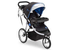 Delta Children J is for Jeep Brand Trek Blue Tonal (436) Cross Country All Terrain Jogging Stroller Right Side View, with Canopy, Child Tray and Sun Visor b1b