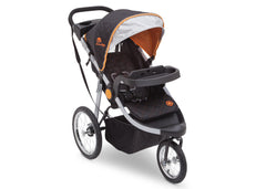 Delta Children J is for Jeep Brand Trek Orange Tonal (838) Cross Country All Terrain Jogging Stroller Right Side View, with Canopy, Child Tray and Sun Visor d1d