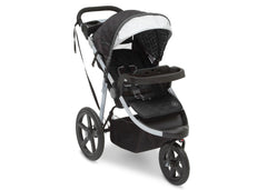 Delta Children Charcoal Tracks (0251) J is for Jeep Brand Adventure All Terrain Jogger Stroller Right Side View, with Canopy and Child Tray e1e