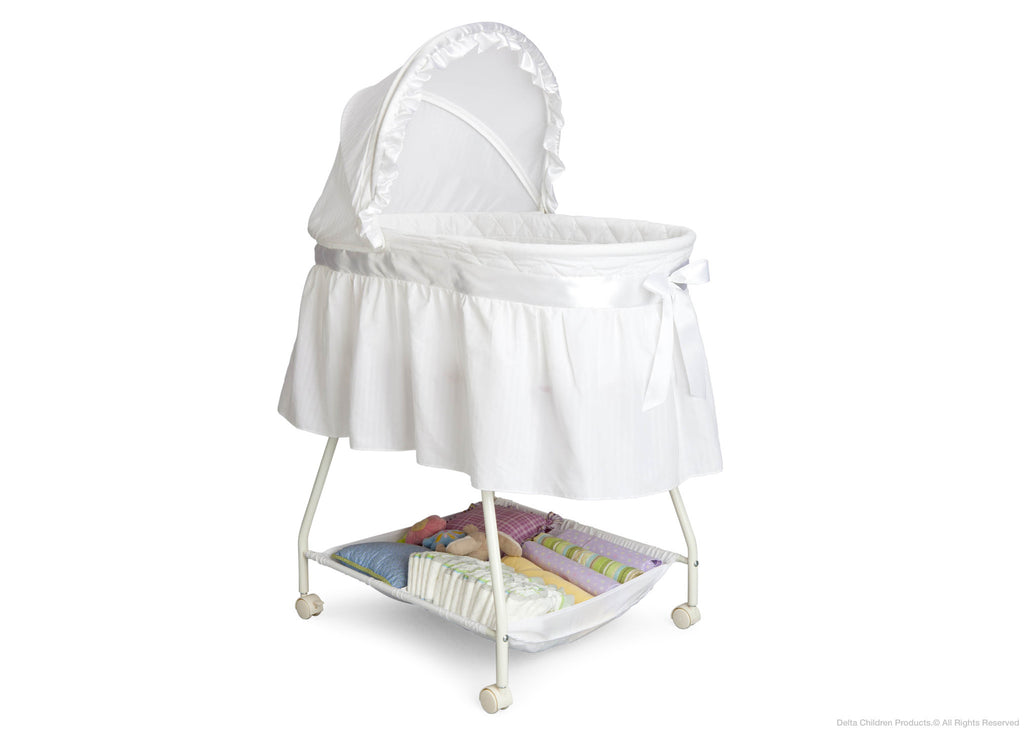 Delta Children Classic White (105) Classic Sweet Beginnings Bassinet Side View a1a