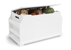 Delta Children White (100) Wood Toy Box Side View with Props a4a