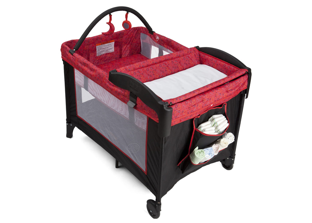 Delta Children Deluxe Playard Black & Red Circular Motion Side View 1 a1a