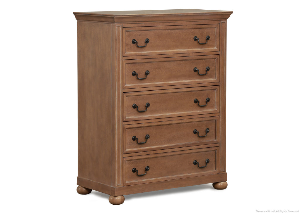 Simmons Kids Antique Walnut (267) Chateau 5 Drawer Dresser, Side View a2a
