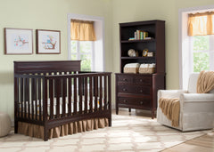 Delta Children Dark Chocolate (207) Fabio 4-in-1 Crib Side View with Props 1 c1c