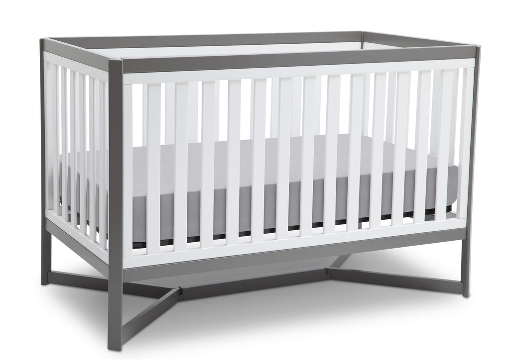 Delta Children White / Grey (027) Tribeca 4-in-1 Crib Side View, Crib Conversion 