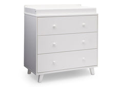 Delta Children White (100) Ava 3 Drawer Dresser with Changing Top, Side View a2a