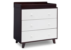 Delta Children Black Espresso with White (918) Ava 3 Drawer Dresser with Changing Top, Side View b2b
