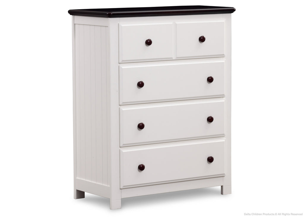 Delta Children White Ambiance / Dark Chocolate (127) Chalet 4 Drawer Chest Side View b2b