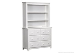 Delta Children White Ambiance (108) Chalet 6 Drawer Dresser Side View with Chalet Bookcase/Hutch a3a