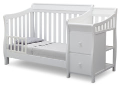 Delta Children White (100) Bentley S Crib-N-Changer Toddler Bed Conversion Left Facing View b3b