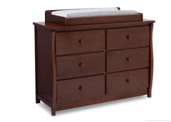 Delta Children Chocolate (204) Clermont 6 Drawer Dresser, Side View with Dresser Topper and Props b8b