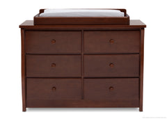 Delta Children Chocolate (204) Clermont 6 Drawer Dresser, Front View with Dresser Topper and Props b7b