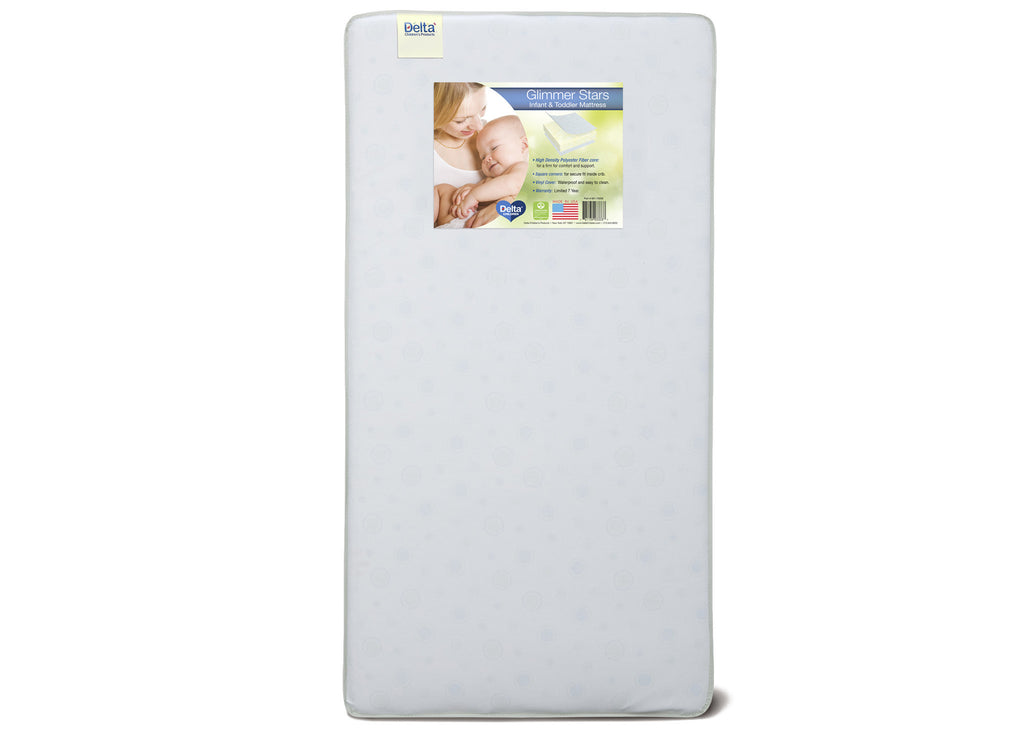 Delta Children Glimmer Stars Crib and Toddler Mattress Front View a2a