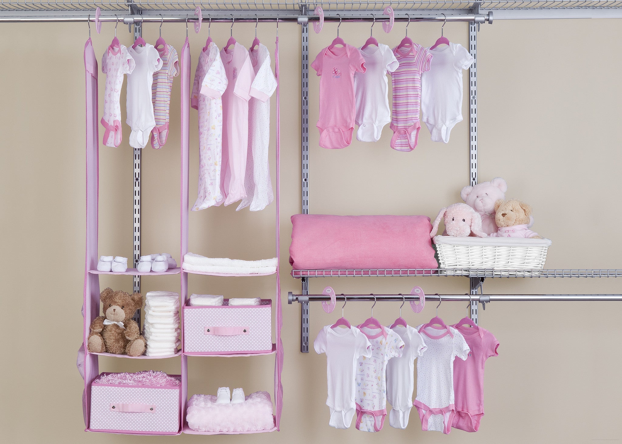 Female Pink Colorful Clothing Set of on the Racks and Shelves in