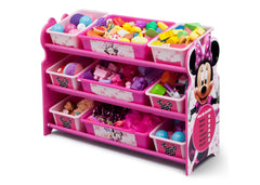 Delta Children Minnie Mouse 9 Plastic Bin Organizer, Left View with Props a2a