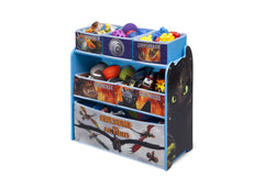 Delta Children How to Train Your Dragon Multi-Bin Toy Organizer Left Side View with Props a2a