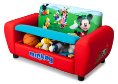 Delta Children Mickey Mouse Upholstered Sofa Left Side View with Storage Option a2a