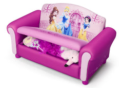 Delta Children Princess Upholstered Sofa with Storage Left Side View with Storage Option a2a