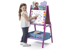 Delta Children Frozen Wooden Double Sided Activity Easel with Storage, Left View with Model a3a