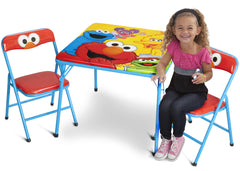 Delta Children Sesame Street Metal Folding Table & Chairs Left Side View with Props a1a
