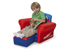 Delta Children Cars Upholstered Chair with Ottoman, Left View with Model a3a